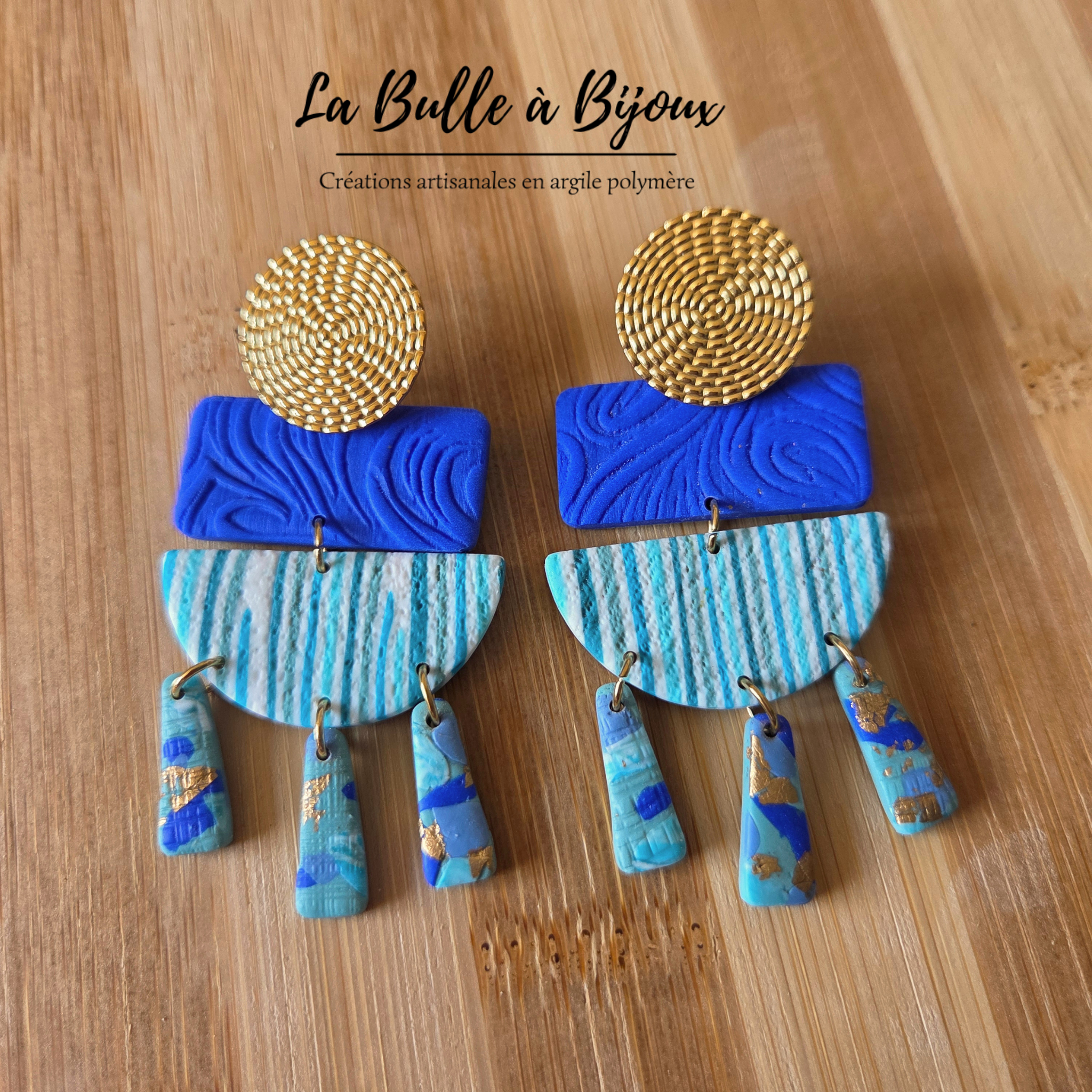boucle argile polymère bleu rayé terrazzo