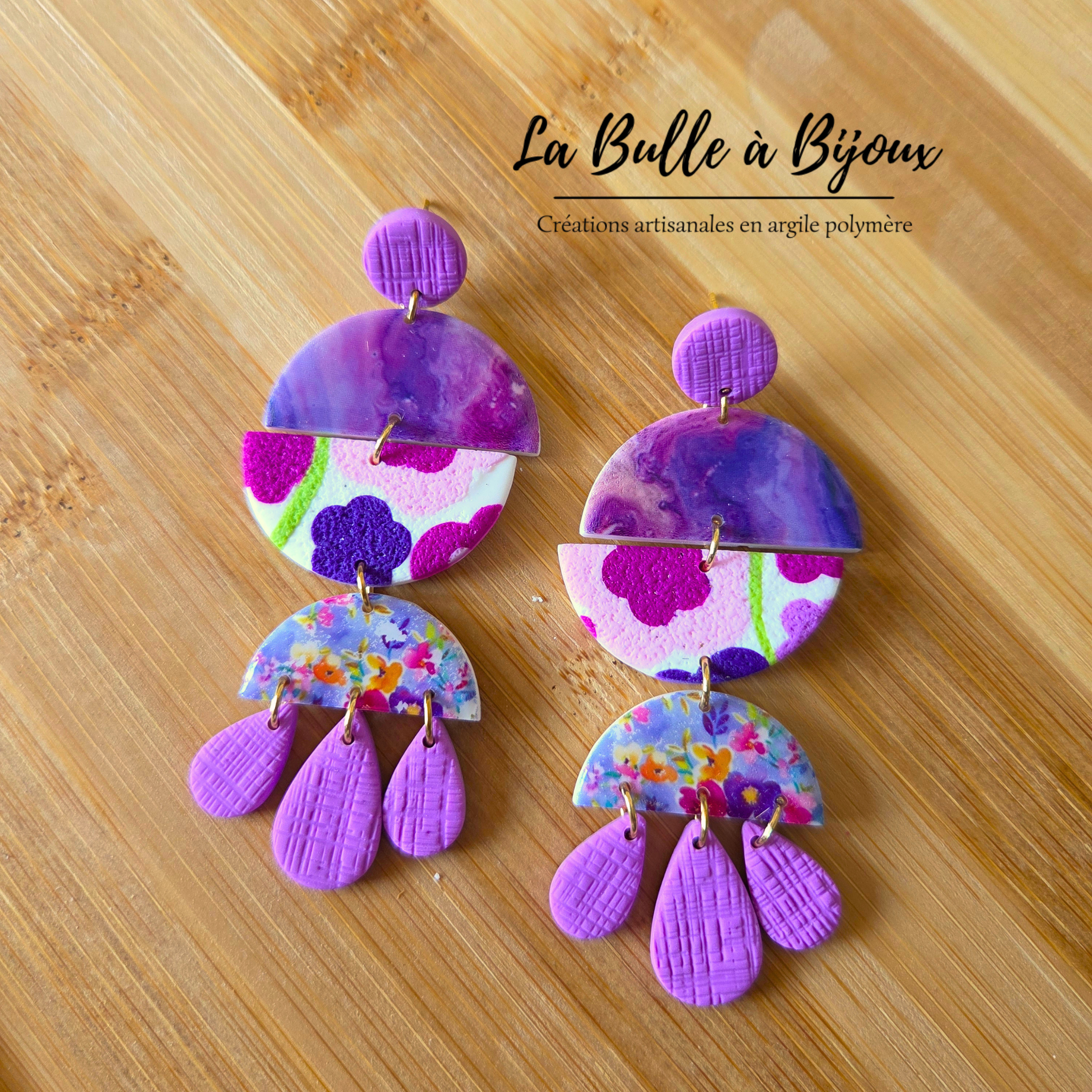 boucle argile polymère cascade fontaine violette parme maxi