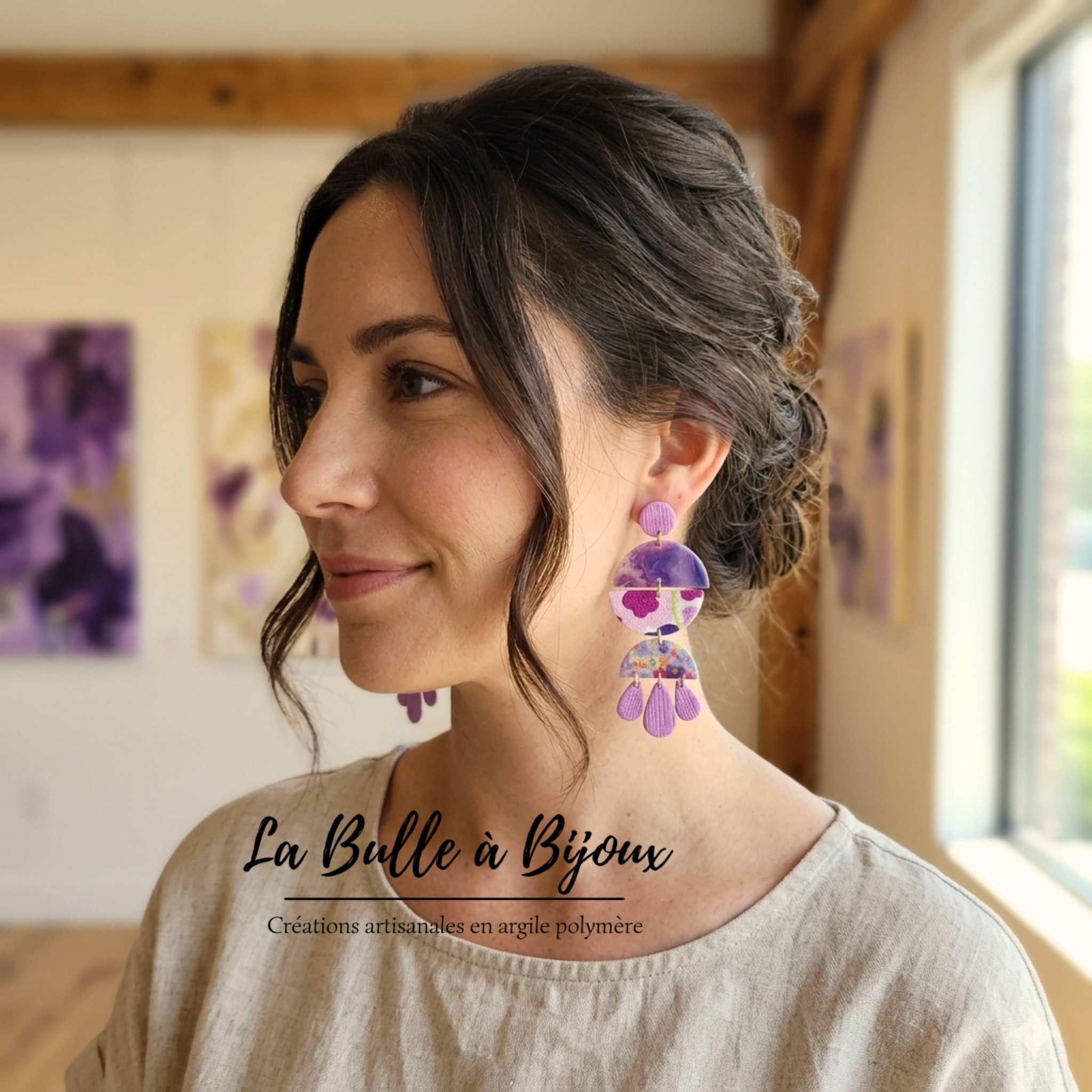 boucle argile polymère cascade fontaine violette parme maxi