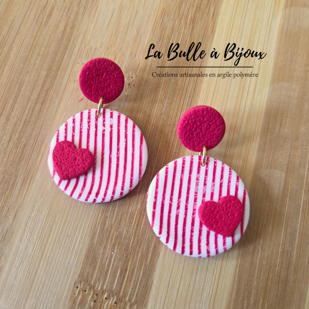 boucle argile polymère marinière rouge cœur rouge 