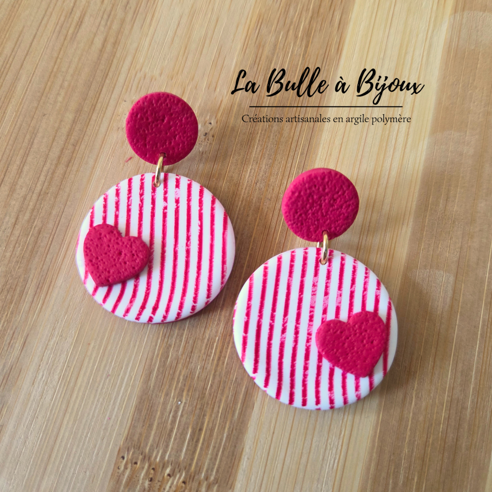 boucle argile polymère marinière rouge cœur rouge 