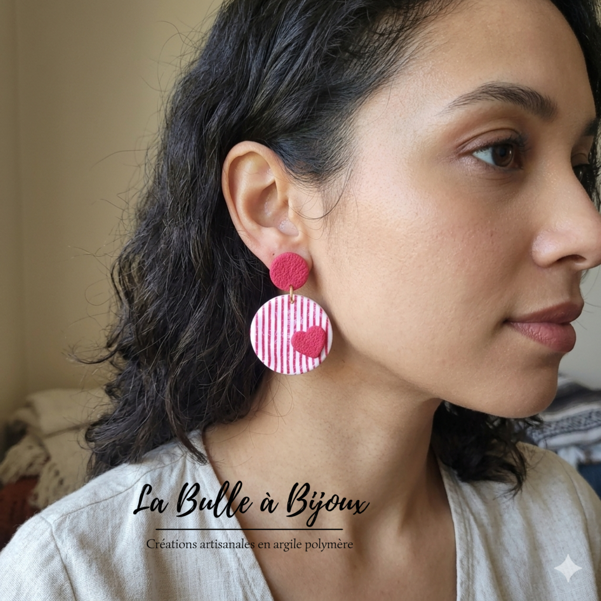 boucle argile polymère marinière rouge cœur rouge 
