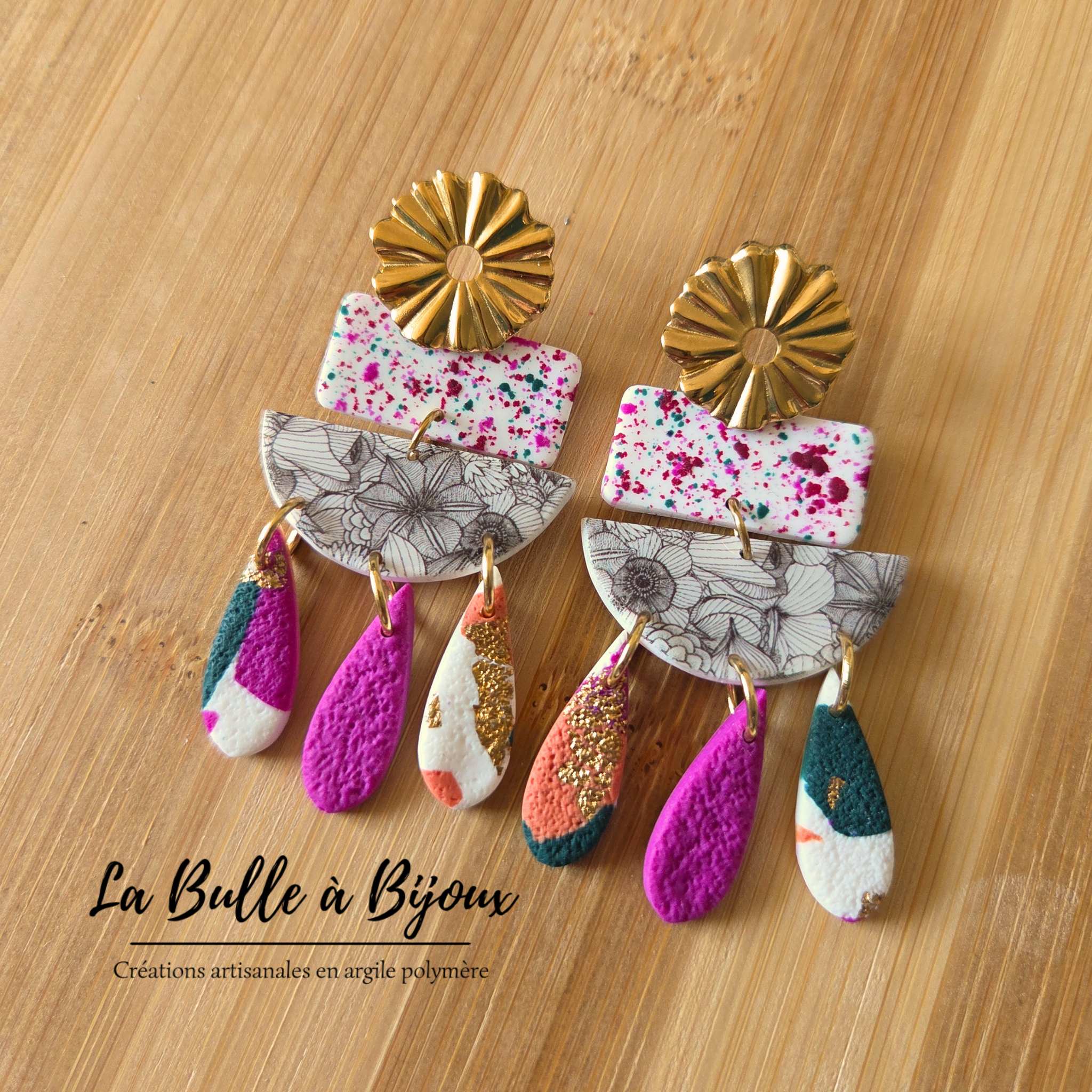 boucles argile polymère terrazzo pourpre 