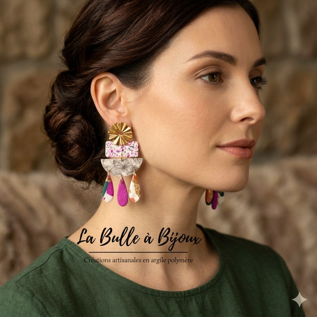 boucles argile polymère terrazzo pourpre 