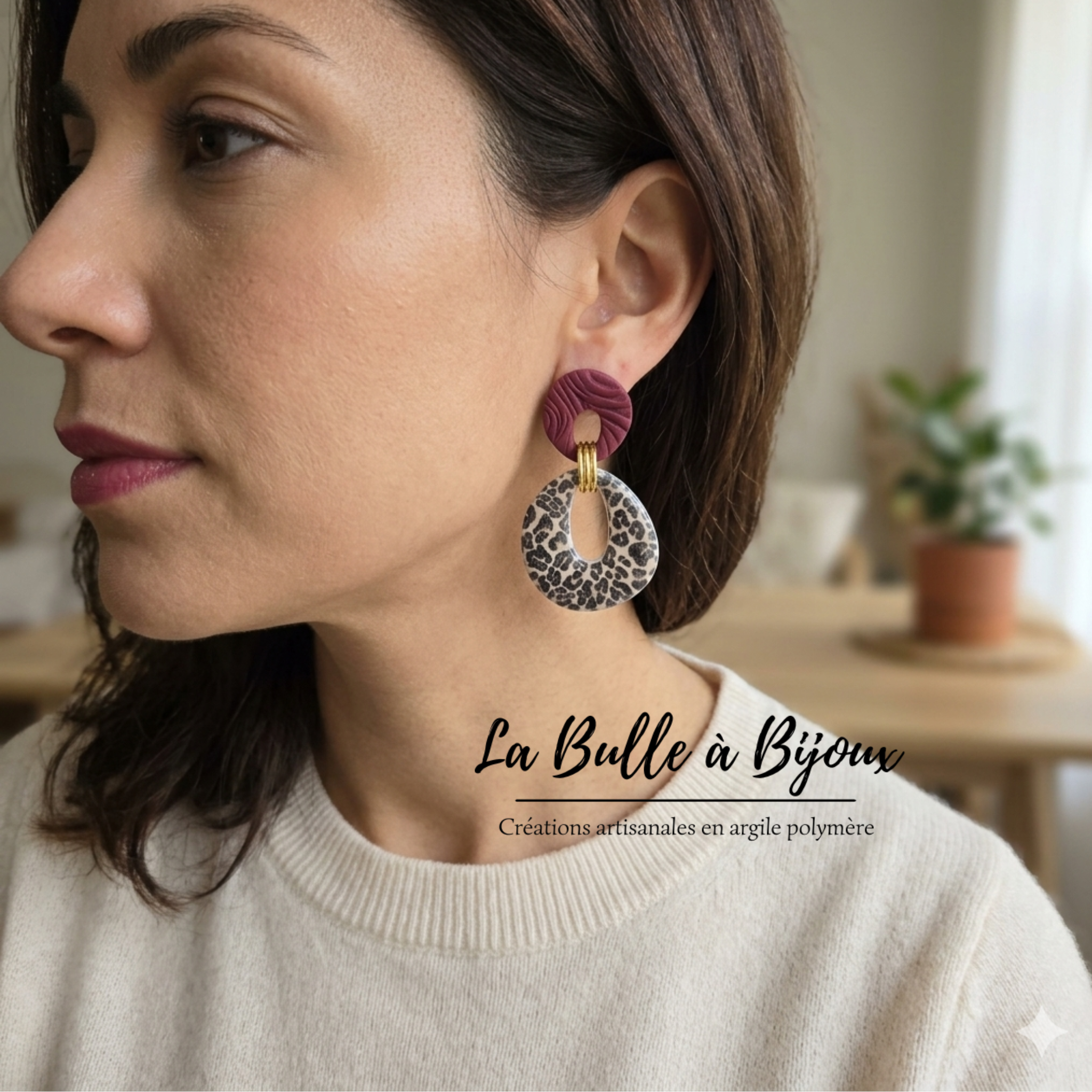 boucle bordeaux motif léopard chic or