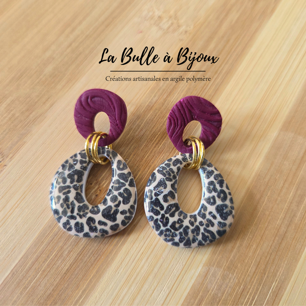 boucle bordeaux motif léopard chic or