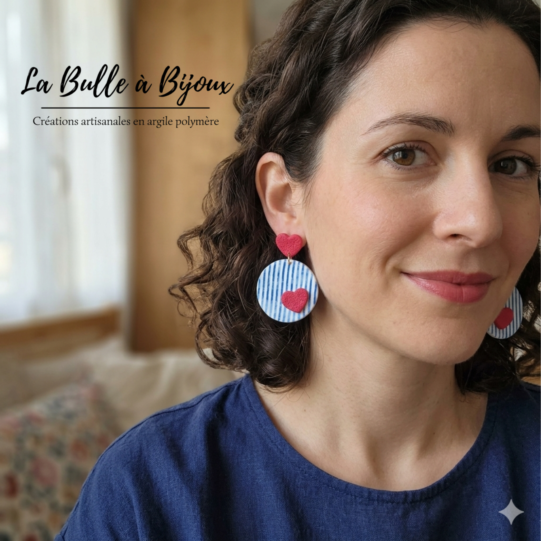 boucle argile polymère marinière cœur rouge