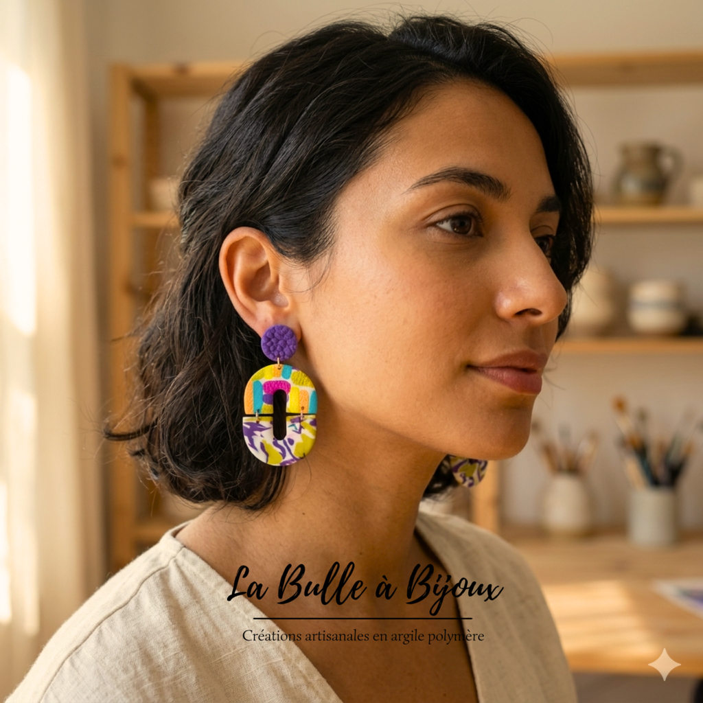 argile polymère boucle oreille wasabi aubergine violet 