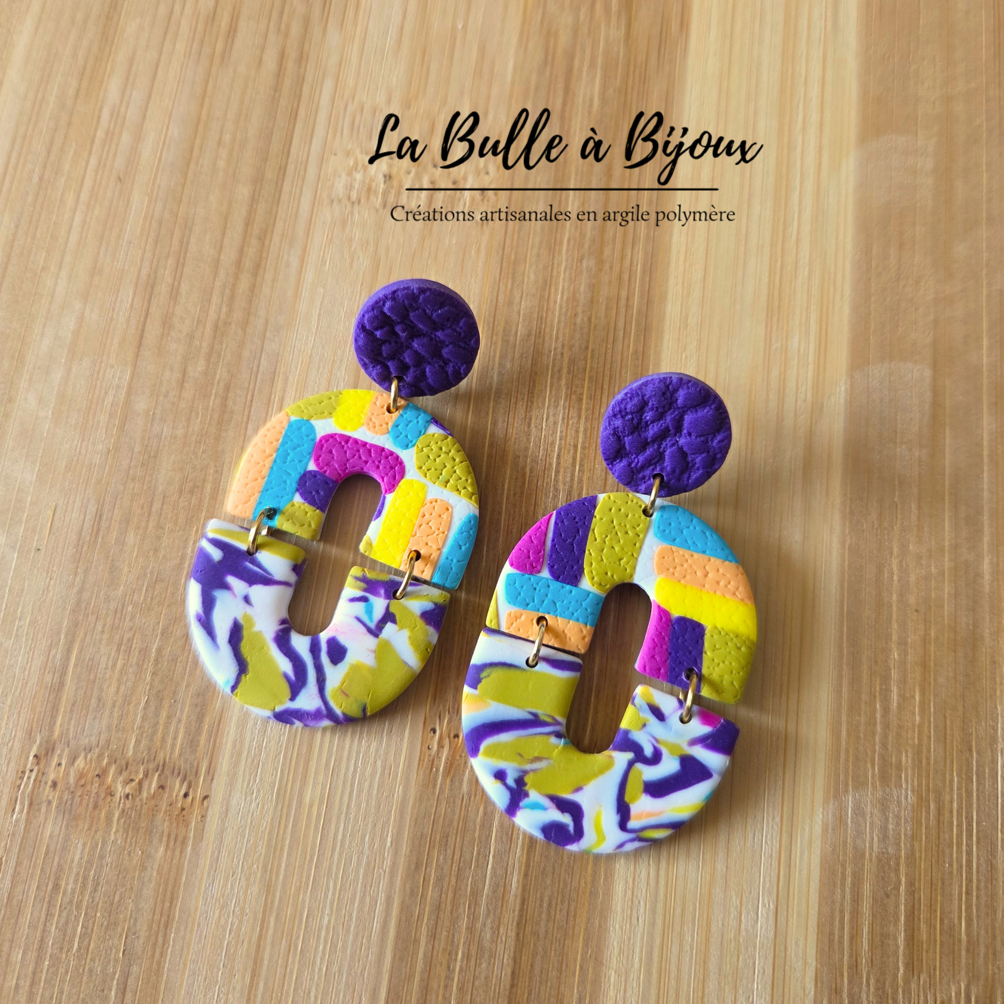 argile polymère boucle oreille wasabi aubergine violet 