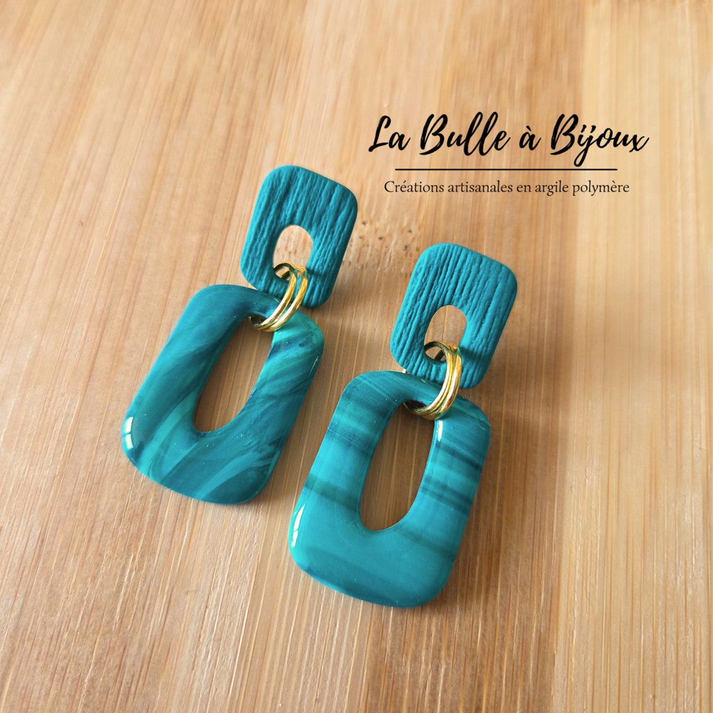 boucle argile polymère vert marbre or 